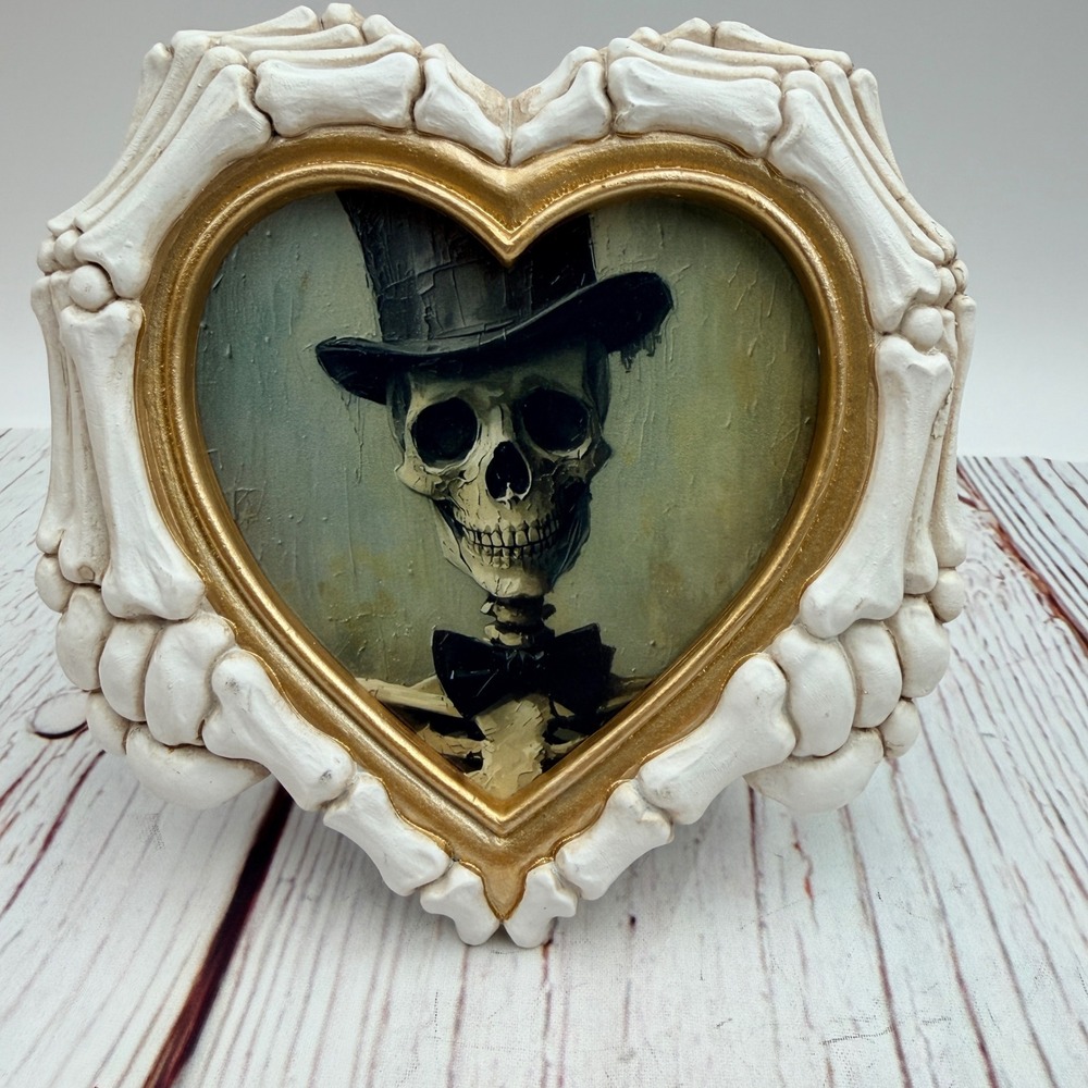 Gothic Heart Bone Frame Skeleton Top Hat Upcycled Art Print 5x5 Home Decor